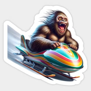 Snowy Sasquatch Sled Ride Shirt Sticker